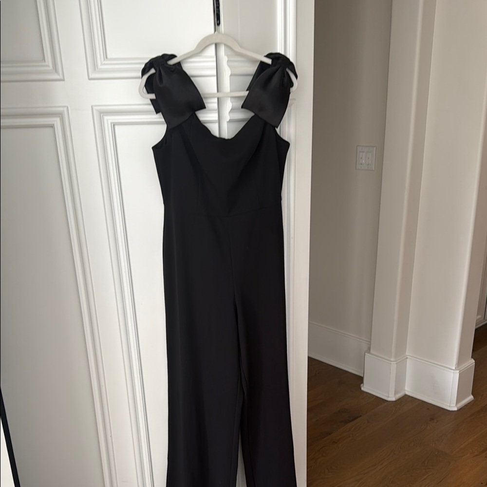 NWT Black off the shoulder bow Jumpsuitby Aidan by Adrianna Papell size 12